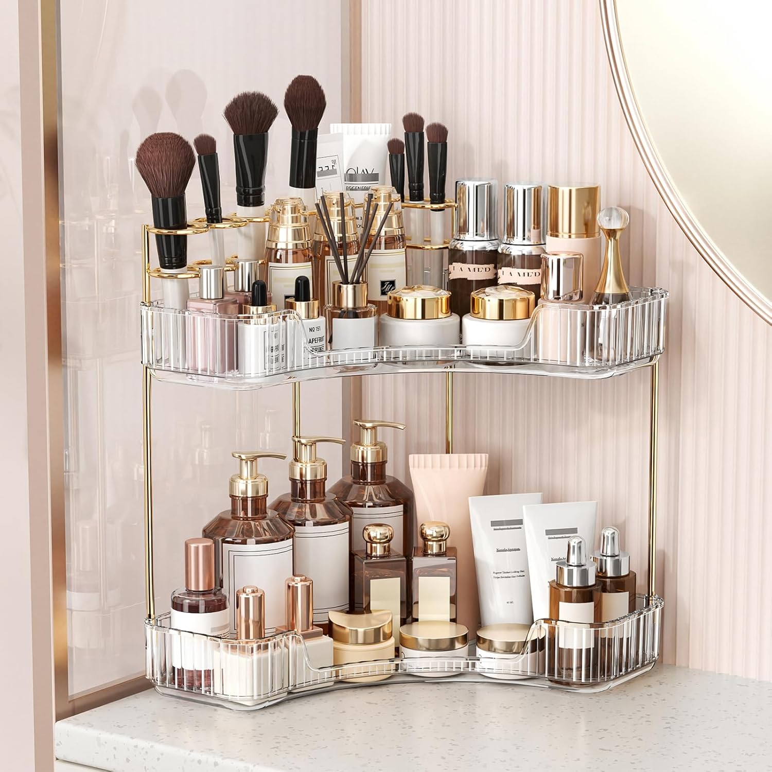 2-Tier Clear Bathroom Organize - Luxury Gold Skincare recension och pris